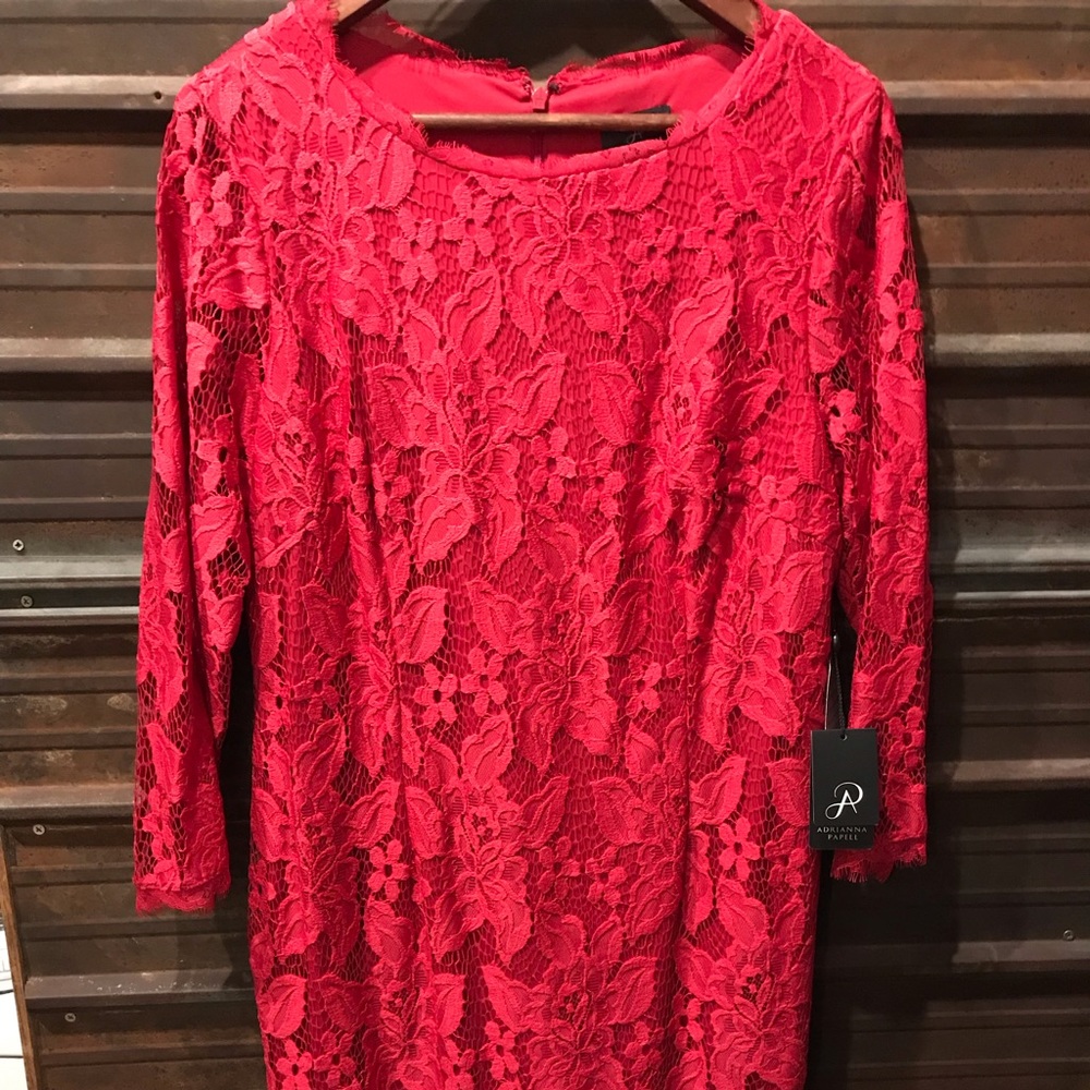 Adrianna Papell red lace dress.  Never worn.